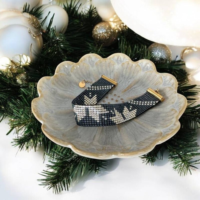 Fashion, accesorii si bijuterii - Femei - Bijuterii femei - Bratari femei - Bratara lata handmade bleu metalizat-argintiu din margele Miyuki, eleganta Samira - Infinity.ro