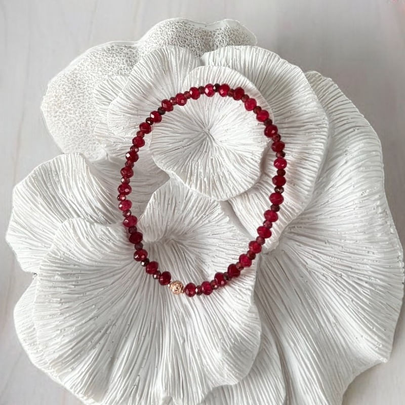 Fashion, accesorii si bijuterii - Femei - Bijuterii femei - Bratari femei - Bratara dama Lidia din Granat si Jad Rosu fatetat cu argint roz gold 925 - Infinity.ro