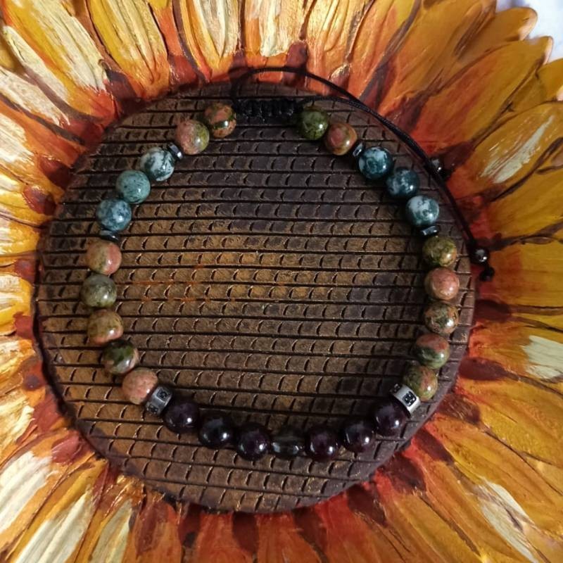Fashion, accesorii si bijuterii - Barbati - Bijuterii barbati - Bratari barbati - Bratara barbati snur Clyde din cristale de Granat, Unakit, Moss Agate, Cuart Fumuriu - Infinity.ro