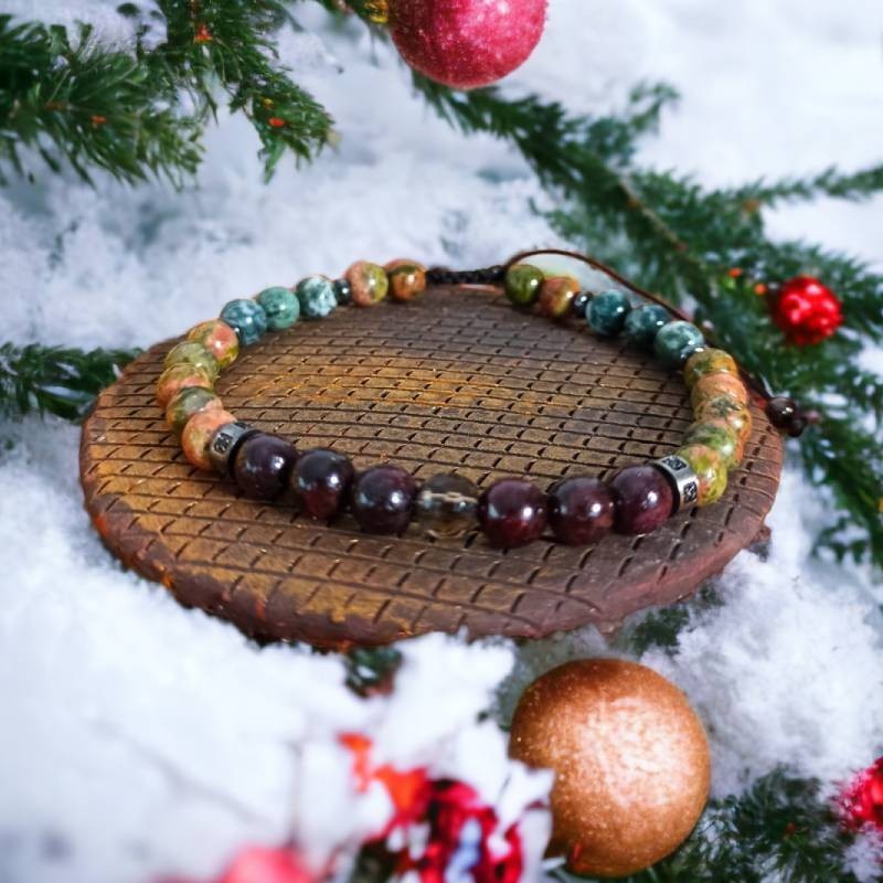 Fashion, accesorii si bijuterii - Barbati - Bijuterii barbati - Bratari barbati - Bratara barbati snur Clyde din cristale de Granat, Unakit, Moss Agate, Cuart Fumuriu - Infinity.ro