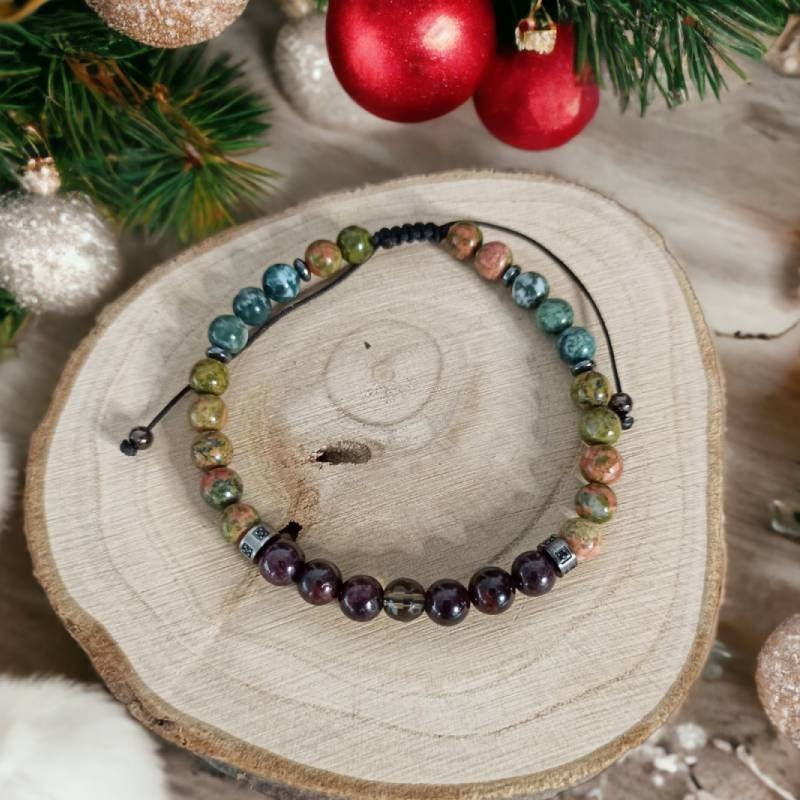 Fashion, accesorii si bijuterii - Barbati - Bijuterii barbati - Bratari barbati - Bratara barbati snur Clyde din cristale de Granat, Unakit, Moss Agate, Cuart Fumuriu - Infinity.ro