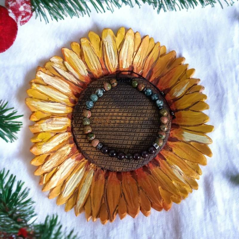 Fashion, accesorii si bijuterii - Barbati - Bijuterii barbati - Bratari barbati - Bratara barbati snur Clyde din cristale de Granat, Unakit, Moss Agate, Cuart Fumuriu - Infinity.ro