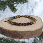 Fashion, accesorii si bijuterii - Barbati - Bijuterii barbati - Bratari barbati - Bratara barbati snur Clyde din cristale de Granat, Unakit, Moss Agate, Cuart Fumuriu - Infinity.ro