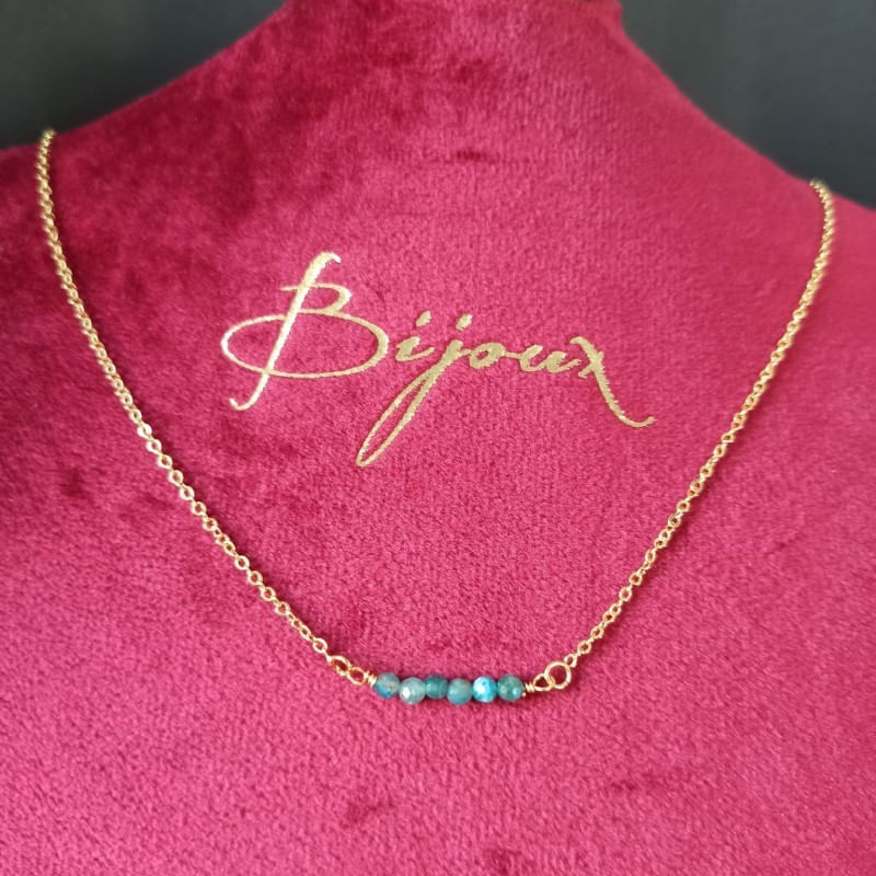 Fashion, accesorii si bijuterii - Femei - Bijuterii femei - Coliere femei - Colier dragut cu margelute mici de piatra semipretioasa de apatit, Ehan, placat cu aur de 18K - Infinity.ro