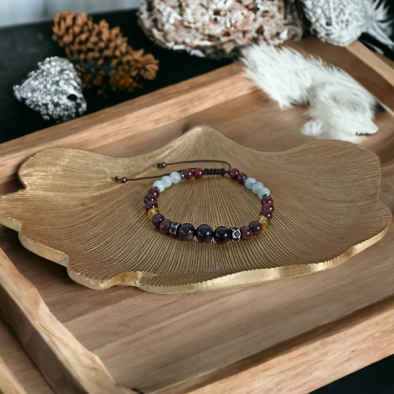Fashion, accesorii si bijuterii - Barbati - Bijuterii barbati - Bratari barbati - Bratara barbati cristale Benet cu Obsidian, Granat, Citrin, Acvamarin si Hematit - Infinity.ro