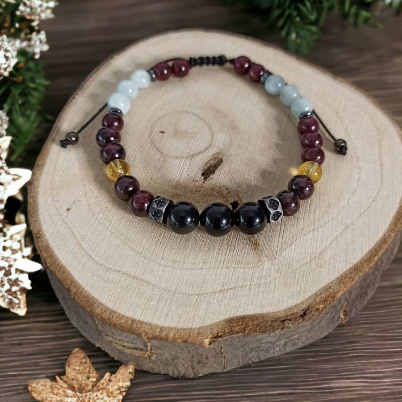 Fashion, accesorii si bijuterii - Barbati - Bijuterii barbati - Bratari barbati - Bratara barbati cristale Benet cu Obsidian, Granat, Citrin, Acvamarin si Hematit - Infinity.ro