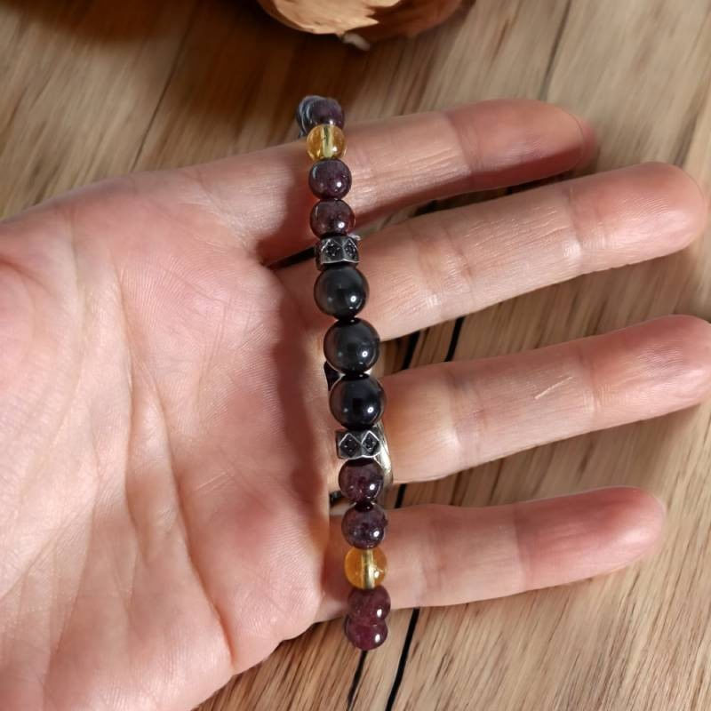 Fashion, accesorii si bijuterii - Barbati - Bijuterii barbati - Bratari barbati - Bratara barbati cristale Benet cu Obsidian, Granat, Citrin, Acvamarin si Hematit - Infinity.ro