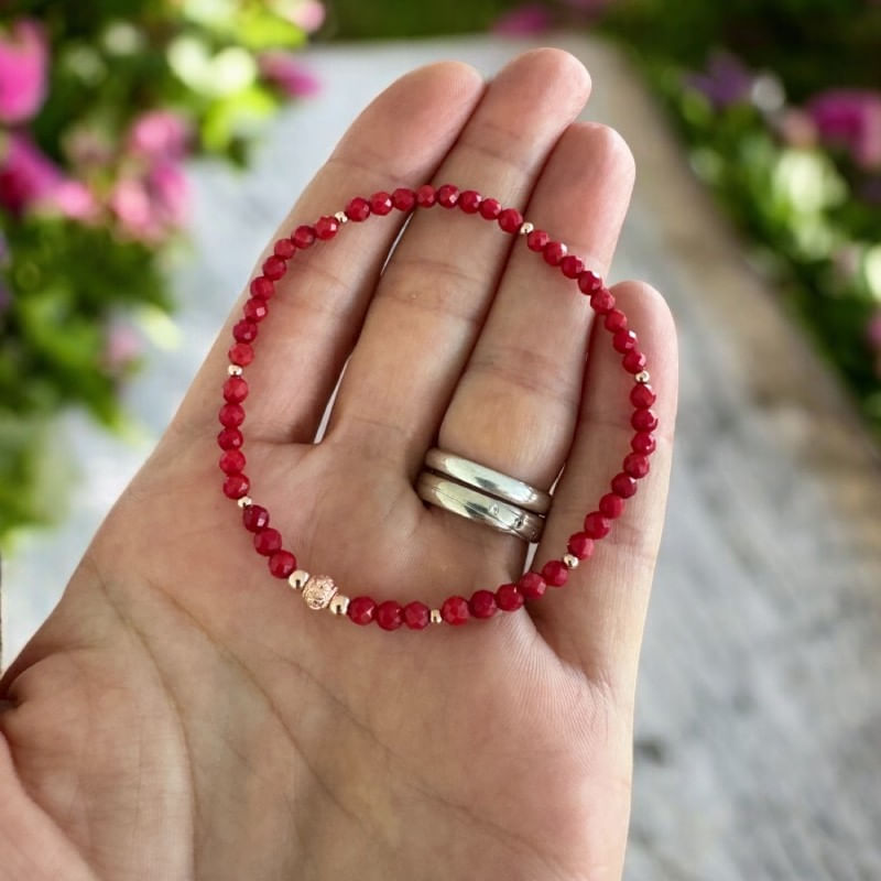 Fashion, accesorii si bijuterii - Femei - Bijuterii femei - Bratari femei - Bratara dama Malvina din coral rosu vopsit fatetat cu accesorii din Argint Rose Gold - Infinity.ro
