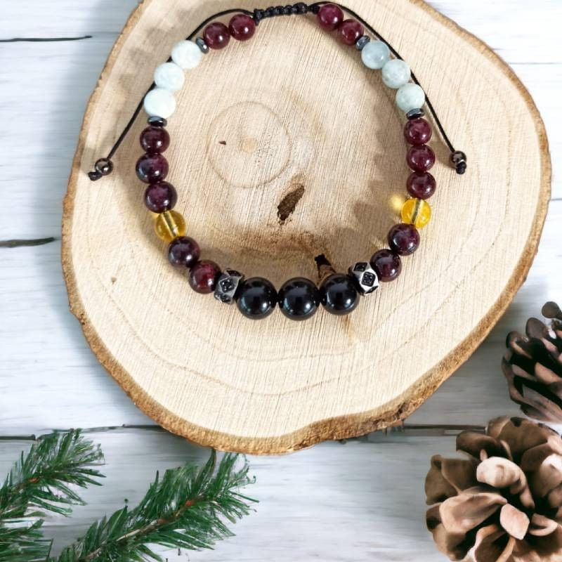 Fashion, accesorii si bijuterii - Barbati - Bijuterii barbati - Bratari barbati - Bratara barbati cristale Benet cu Obsidian, Granat, Citrin, Acvamarin si Hematit - Infinity.ro