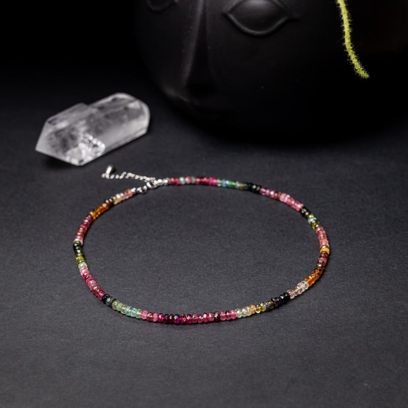 Fashion, accesorii si bijuterii - Femei - Bijuterii femei - Coliere femei - Choker Felicity din turmalina multicolora rondele A++, inchidere din Argint 925 - Infinity.ro