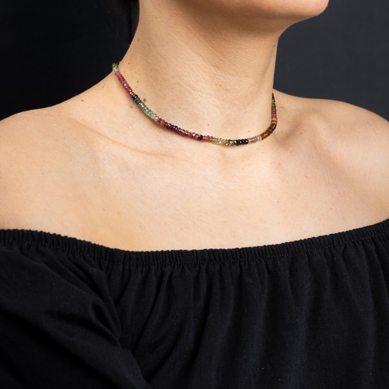 Fashion, accesorii si bijuterii - Femei - Bijuterii femei - Coliere femei - Choker Felicity din turmalina multicolora rondele A++, inchidere din Argint 925 - Infinity.ro