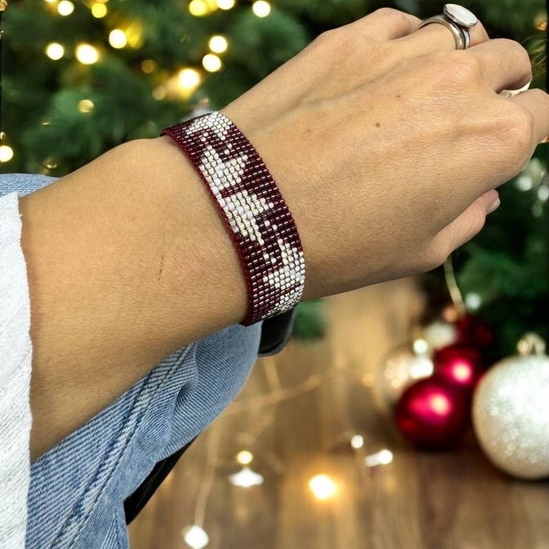 Fashion, accesorii si bijuterii - Femei - Bijuterii femei - Bratari femei - Bratara miyuki rosu-argintiu lata, eleganta pentru femei, Samira - Infinity.ro