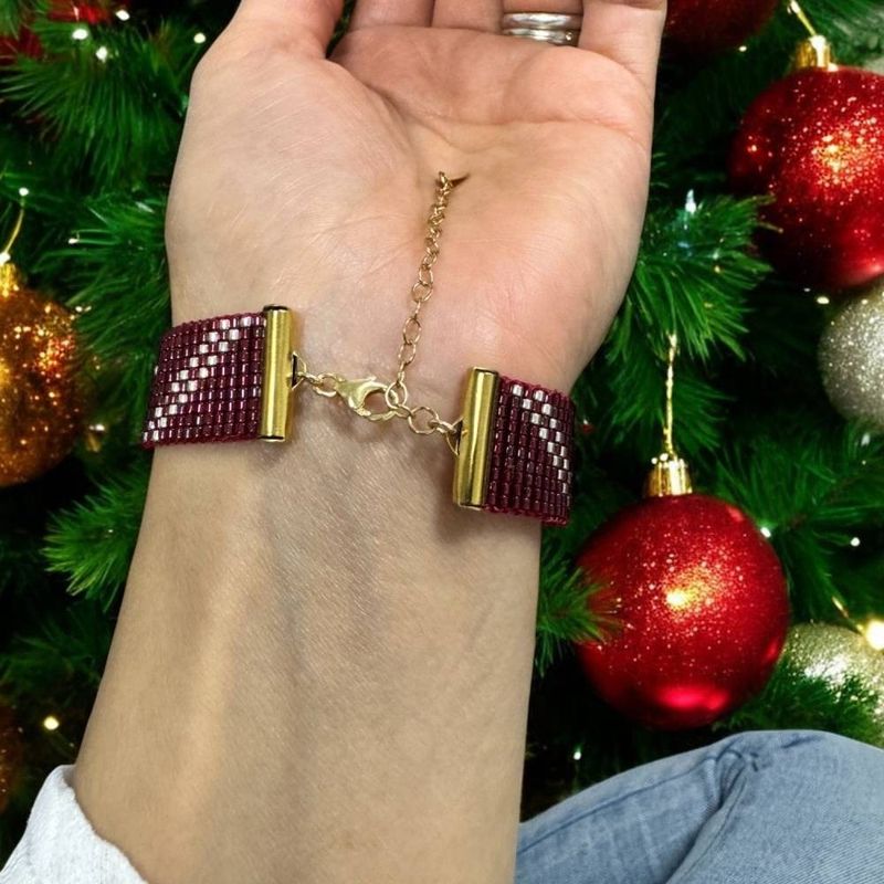 Fashion, accesorii si bijuterii - Femei - Bijuterii femei - Bratari femei - Bratara miyuki rosu-argintiu lata, eleganta pentru femei, Samira - Infinity.ro