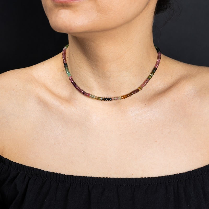 Fashion, accesorii si bijuterii - Femei - Bijuterii femei - Coliere femei - Choker Felicity din turmalina multicolora rondele A++, inchidere din Argint 925 - Infinity.ro