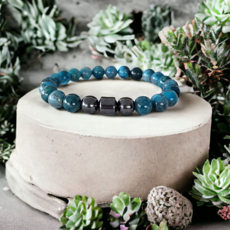 Fashion, accesorii si bijuterii - Barbati - Bijuterii barbati - Bratari barbati - Bratara Barbati pietre naturale Shaan din Apatit si Hematit, margele de 8mm - Infinity.ro