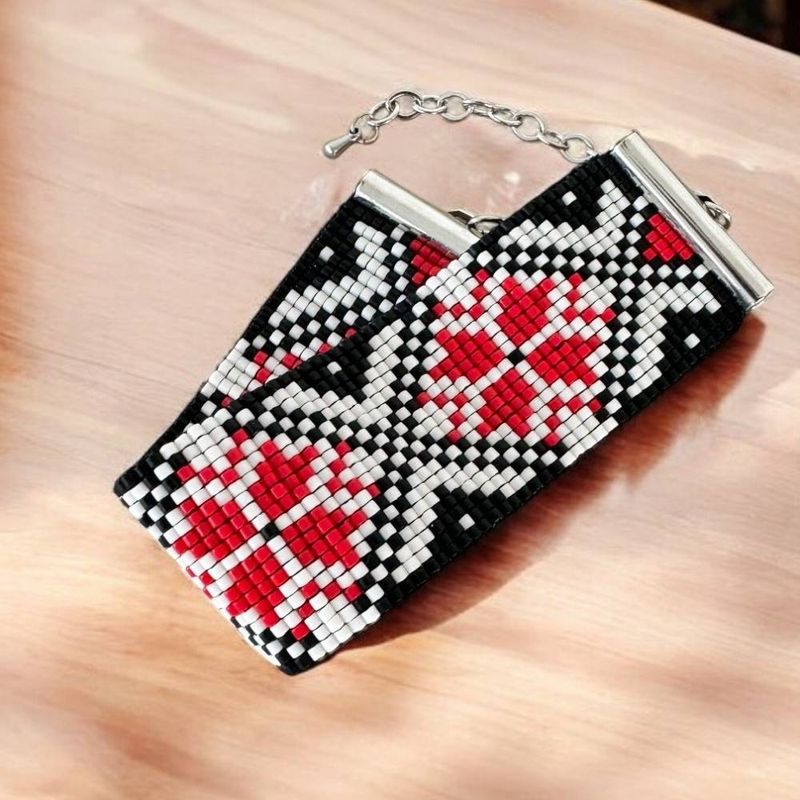 Fashion, accesorii si bijuterii - Femei - Bijuterii femei - Bratari femei - Bratara lata impletita manual cu margele Miyuki cu model traditional romanesc, Adela - Infinity.ro