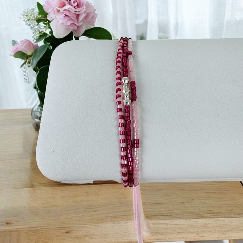 Fashion, accesorii si bijuterii - Femei - Bijuterii femei - Bratari femei - Bratara handmade roz Solene cu snur 3 straturi Miyuki si argint 925 - Infinity.ro