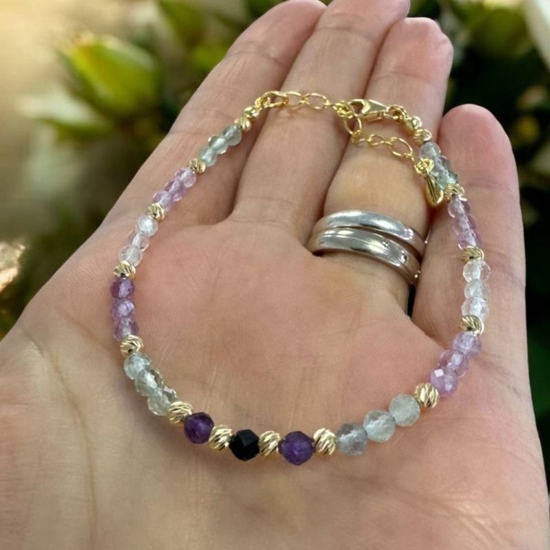 Fashion, accesorii si bijuterii - Femei - Bijuterii femei - Bratari femei - Bratara eleganta dama Salma din fluorit si argint placat cu aur 925 - Infinity.ro