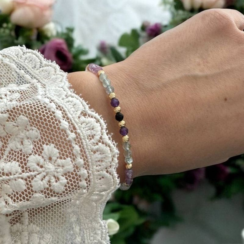 Fashion, accesorii si bijuterii - Femei - Bijuterii femei - Bratari femei - Bratara eleganta dama Salma din fluorit si argint placat cu aur 925 - Infinity.ro