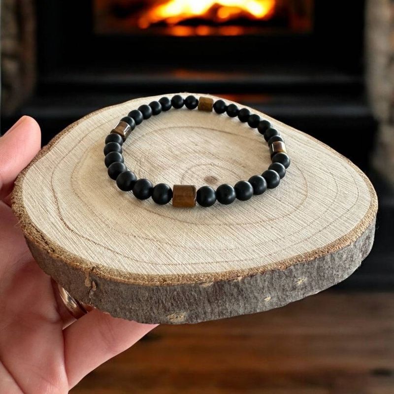 Fashion, accesorii si bijuterii - Barbati - Bijuterii barbati - Bratari barbati - Bratara barbati din Onix negru mat si Ochi de tigru, Nandor - Infinity.ro