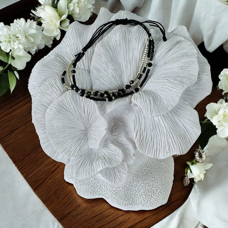 Fashion, accesorii si bijuterii - Femei - Bijuterii femei - Bratari femei - Bratara snur negru-argintiu Elysia 3 straturi Miyuki si Obsidian cu argint 925 - Infinity.ro