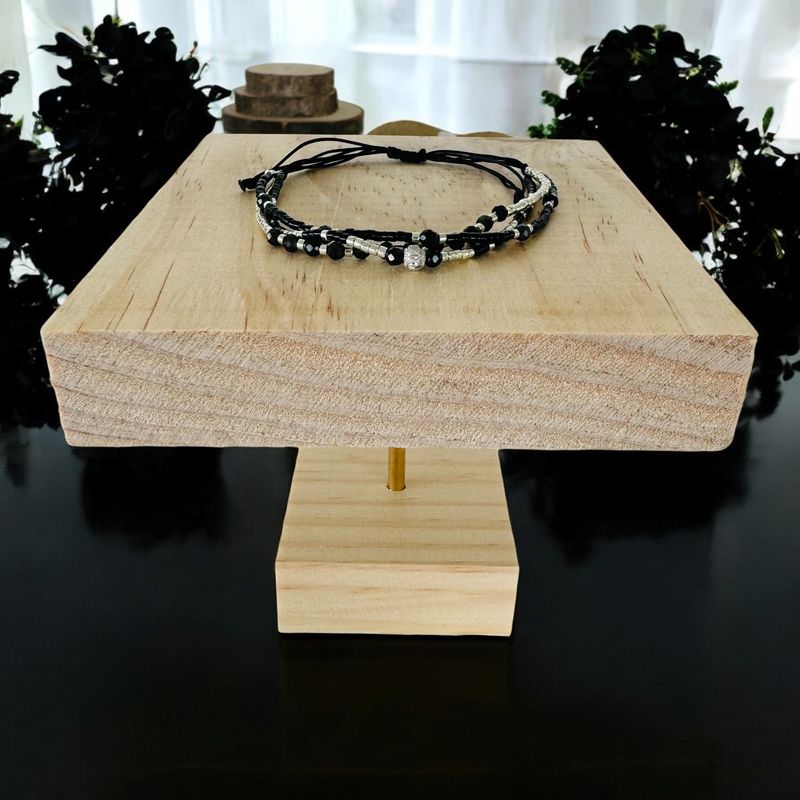 Fashion, accesorii si bijuterii - Femei - Bijuterii femei - Bratari femei - Bratara snur negru-argintiu Elysia 3 straturi Miyuki si Obsidian cu argint 925 - Infinity.ro