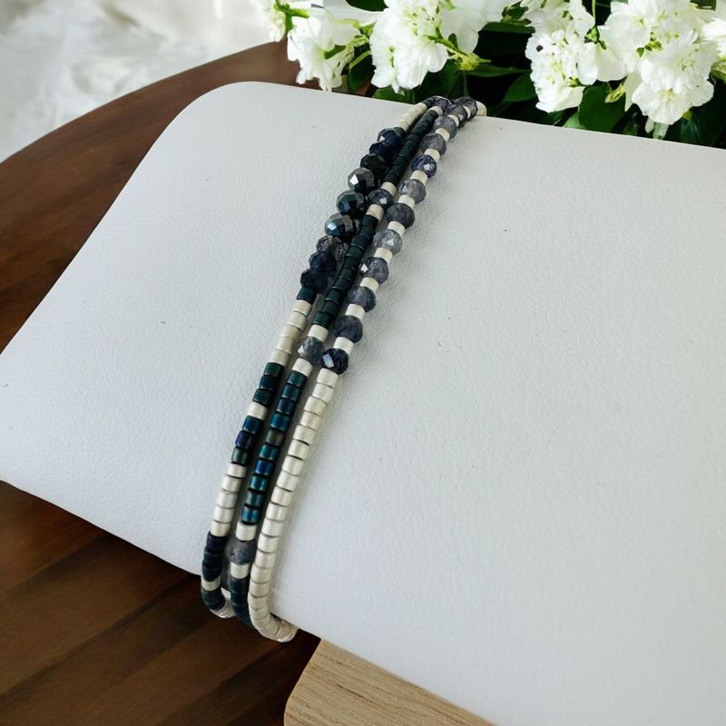 Fashion, accesorii si bijuterii - Femei - Bijuterii femei - Bratari femei - Bratara handmade snur, 3 straturi din Miyuki, Iolit si Hematit - Infinity.ro