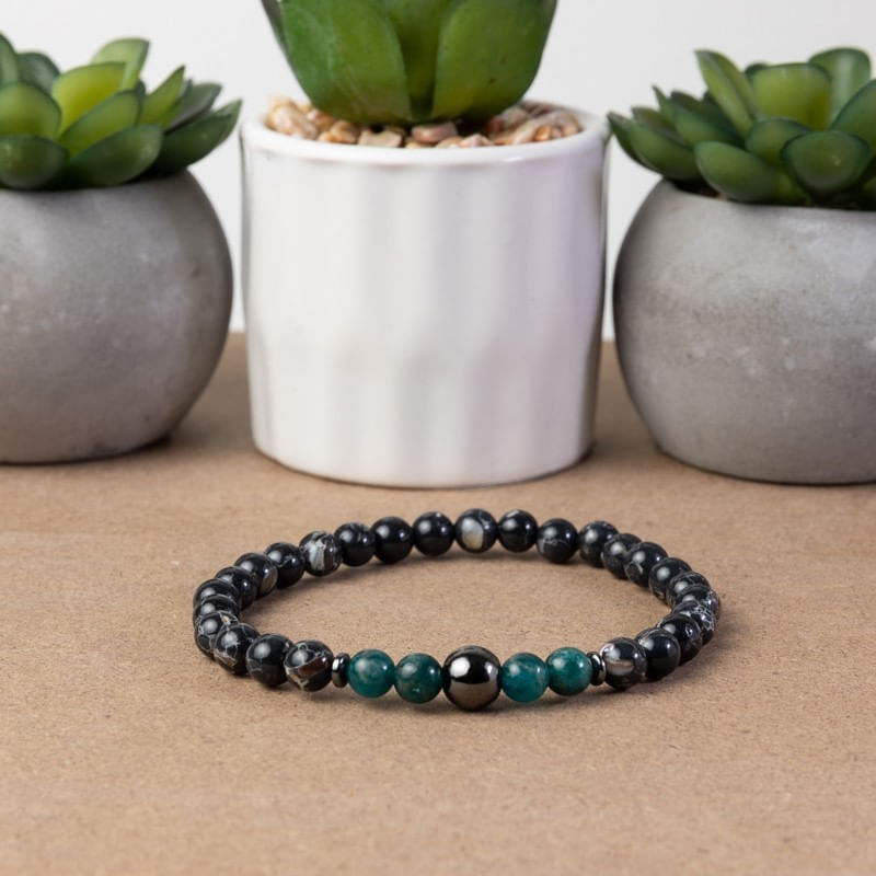 Fashion, accesorii si bijuterii - Barbati - Bijuterii barbati - Bratari barbati - Bratara barbati Virat din pietre semipretioase de Apatit Albastru, Shell Turquoise Negru si Hematit, sfere de 6mm - Infinity.ro