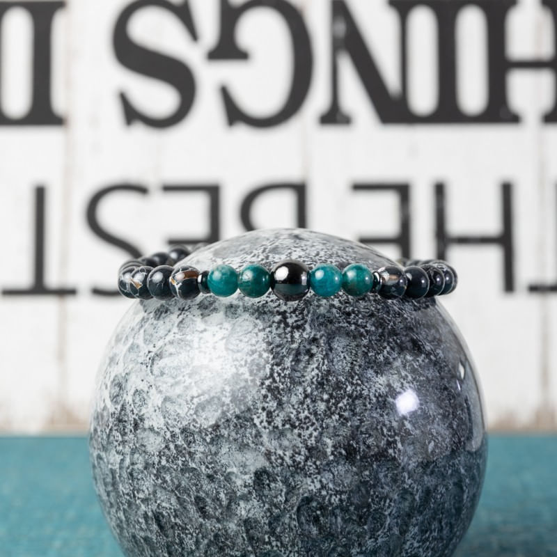 Fashion, accesorii si bijuterii - Barbati - Bijuterii barbati - Bratari barbati - Bratara barbati Virat din pietre semipretioase de Apatit Albastru, Shell Turquoise Negru si Hematit, sfere de 6mm - Infinity.ro