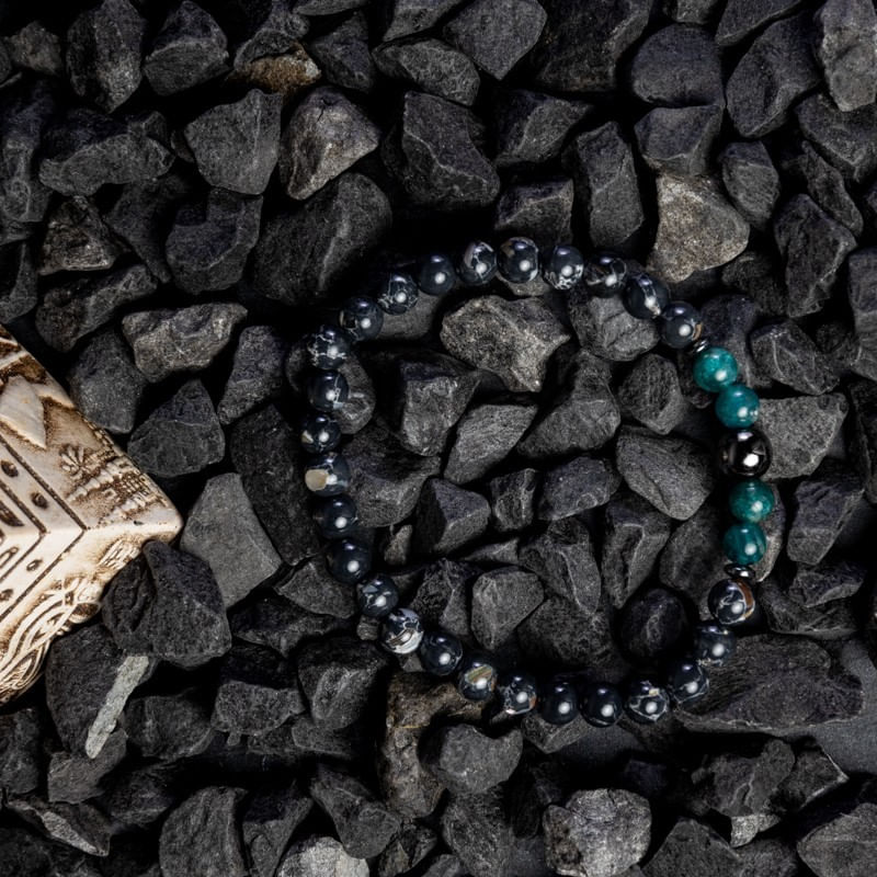 Fashion, accesorii si bijuterii - Barbati - Bijuterii barbati - Bratari barbati - Bratara barbati Virat din pietre semipretioase de Apatit Albastru, Shell Turquoise Negru si Hematit, sfere de 6mm - Infinity.ro