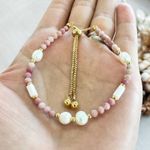Fashion, accesorii si bijuterii - Femei - Bijuterii femei - Bratari femei - Bratara femei Rodonit si Perle Agrata, ajustabila, cupru placat cu aur - Infinity.ro