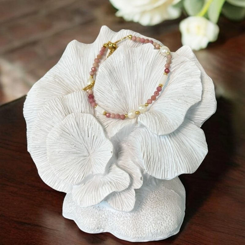 Fashion, accesorii si bijuterii - Femei - Bijuterii femei - Bratari femei - Bratara femei Rodonit si Perle Agrata, ajustabila, cupru placat cu aur - Infinity.ro