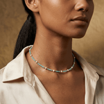 Fashion, accesorii si bijuterii - Femei - Bijuterii femei - Coliere femei - Colier Boho din pietre de Amazonit si Perle naturale, Bono, din cupru placat cu aur - Infinity.ro