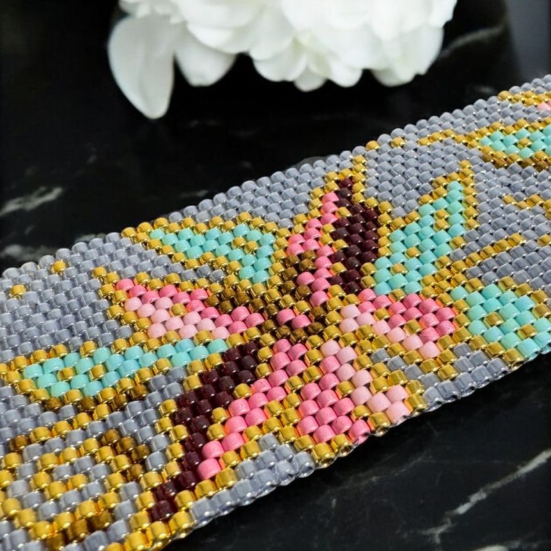 Fashion, accesorii si bijuterii - Femei - Bijuterii femei - Bratari femei - Susur de petale - Bratara lata eleganta din margele japoneze miyuki- model floral - Infinity.ro