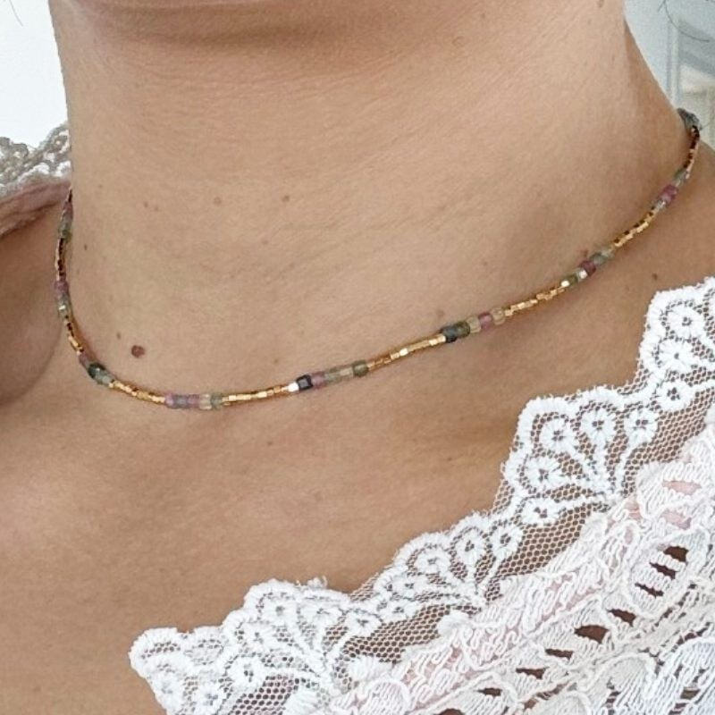 Fashion, accesorii si bijuterii - Femei - Bijuterii femei - Coliere femei - Colier Boho Turmalina curcubeu multicolora Adelin, placat cu aur - Infinity.ro