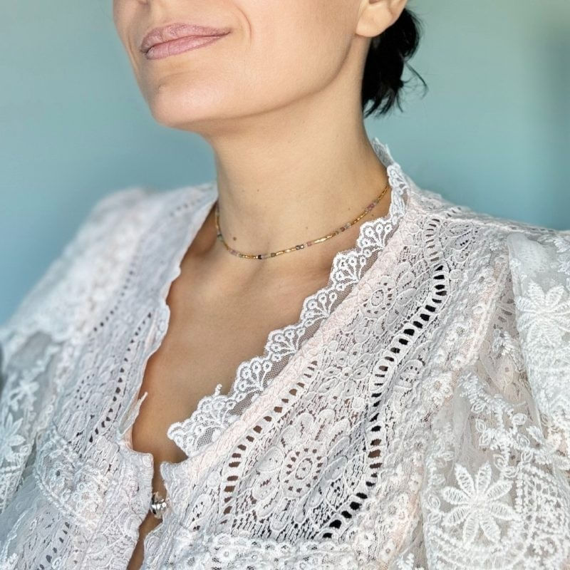 Fashion, accesorii si bijuterii - Femei - Bijuterii femei - Coliere femei - Colier Boho Turmalina curcubeu multicolora Adelin, placat cu aur - Infinity.ro
