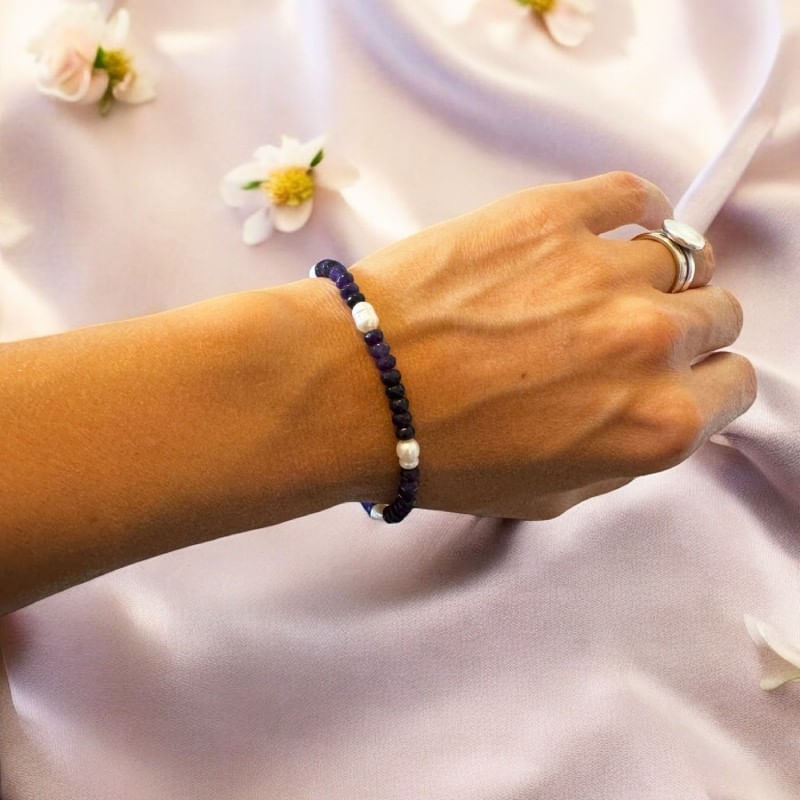 Fashion, accesorii si bijuterii - Femei - Bijuterii femei - Bratari femei - Bratara dama Nedia cu Jad Mov fatetat cu Perle Naturale - Infinity.ro