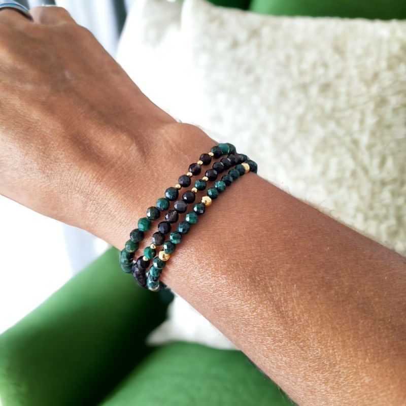 Fashion, accesorii si bijuterii - Femei - Bijuterii femei - Bratari femei - Bratara Snur dama din pietre naturale Aimee, cristale de Obsidian si Malachit cu accesorii din argint 925 - Infinity.ro