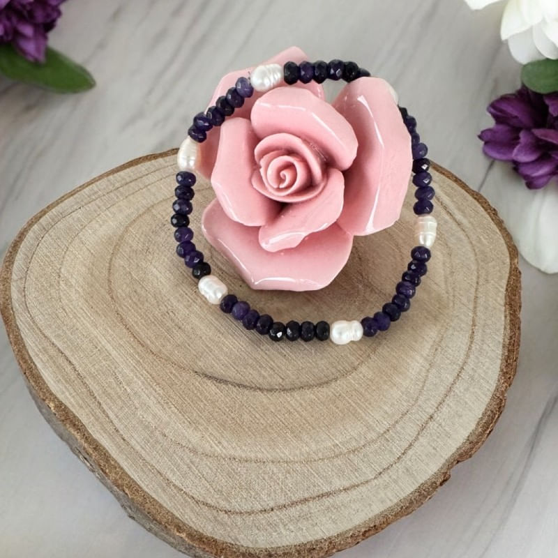 Fashion, accesorii si bijuterii - Femei - Bijuterii femei - Bratari femei - Bratara dama Nedia cu Jad Mov fatetat cu Perle Naturale - Infinity.ro