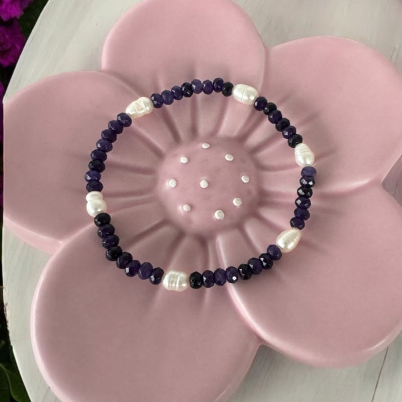 Fashion, accesorii si bijuterii - Femei - Bijuterii femei - Bratari femei - Bratara dama Nedia cu Jad Mov fatetat cu Perle Naturale - Infinity.ro