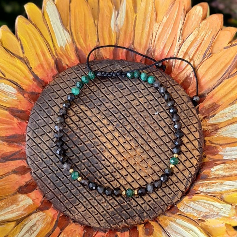 Fashion, accesorii si bijuterii - Femei - Bijuterii femei - Bratari femei - Bratara Snur dama din pietre naturale Aimee, cristale de Obsidian si Malachit cu accesorii din argint 925 - Infinity.ro