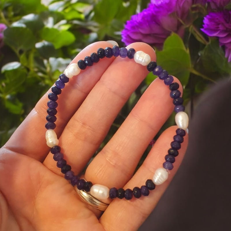 Fashion, accesorii si bijuterii - Femei - Bijuterii femei - Bratari femei - Bratara dama Nedia cu Jad Mov fatetat cu Perle Naturale - Infinity.ro