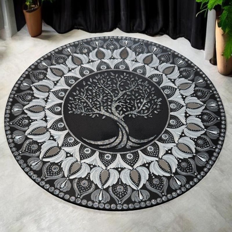 Casa si Gradina - Decoratiuni - Tablouri - O mandala sclipitoare- Copacul Vietii- Negru-Argintiu- 40 cm - Infinity.ro