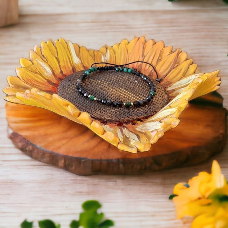 Fashion, accesorii si bijuterii - Femei - Bijuterii femei - Bratari femei - Bratara Snur dama din pietre naturale Aimee, cristale de Obsidian si Malachit cu accesorii din argint 925 - Infinity.ro
