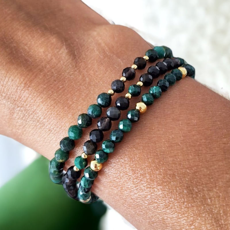 Fashion, accesorii si bijuterii - Femei - Bijuterii femei - Bratari femei - Bratara Snur dama din pietre naturale Aimee, cristale de Obsidian si Malachit cu accesorii din argint 925 - Infinity.ro