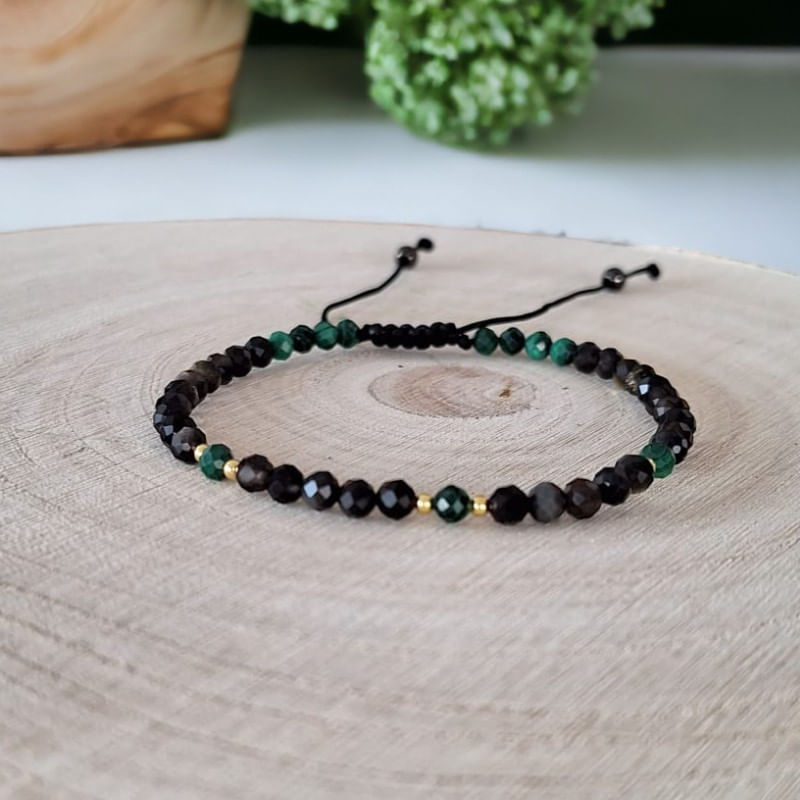 Fashion, accesorii si bijuterii - Femei - Bijuterii femei - Bratari femei - Bratara Snur dama din pietre naturale Aimee, cristale de Obsidian si Malachit cu accesorii din argint 925 - Infinity.ro