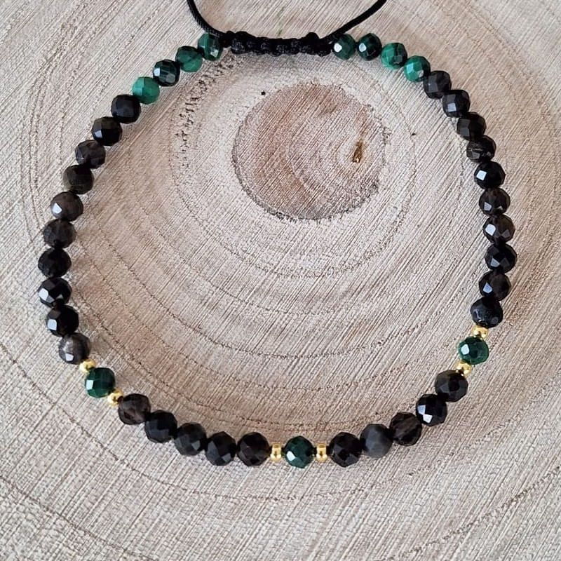 Fashion, accesorii si bijuterii - Femei - Bijuterii femei - Bratari femei - Bratara Snur dama din pietre naturale Aimee, cristale de Obsidian si Malachit cu accesorii din argint 925 - Infinity.ro