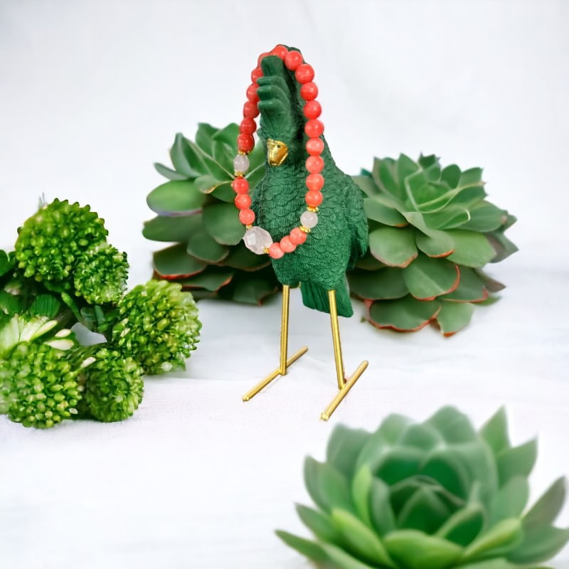 Fashion, accesorii si bijuterii - Femei - Bijuterii femei - Bratari femei - Bratara femei Karissa din margele de coral si cuart roz cu accesorii din argint 925 placat cu aur - Infinity.ro