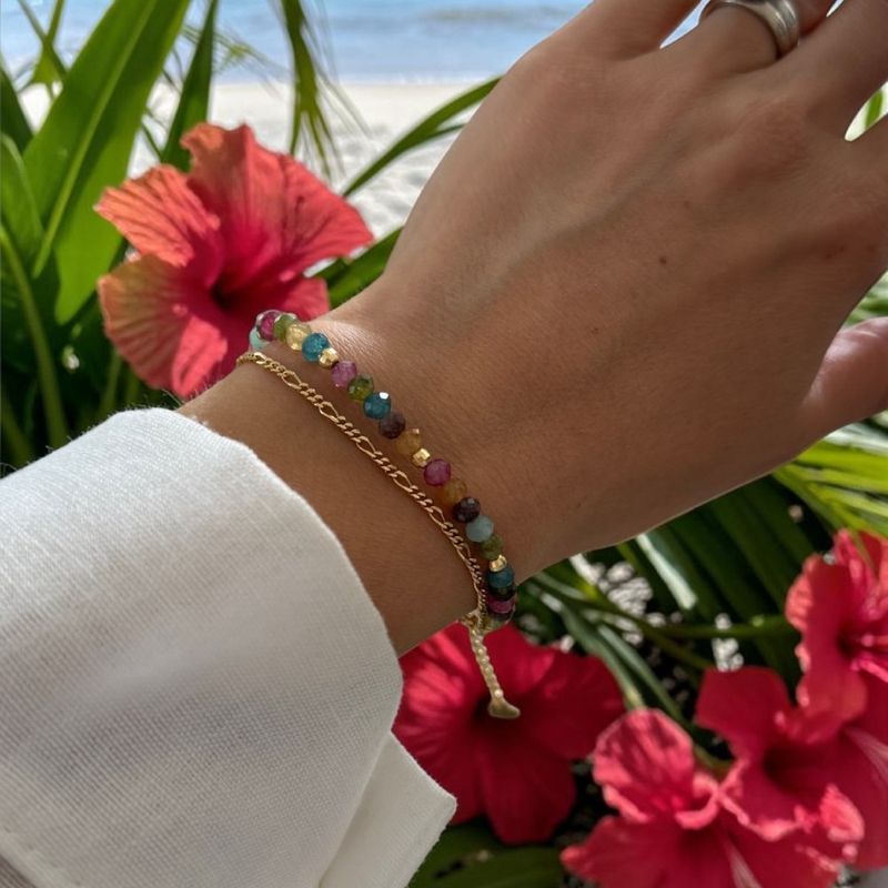 Fashion, accesorii si bijuterii - Femei - Bijuterii femei - Bratari femei - Bratara colorata din Turmalina multicolora cu lant din argint placat cu aur Aveline - Infinity.ro