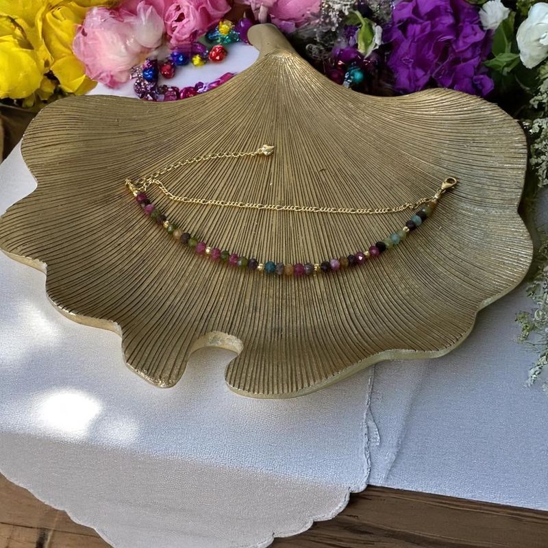 Fashion, accesorii si bijuterii - Femei - Bijuterii femei - Bratari femei - Bratara colorata din Turmalina multicolora cu lant din argint placat cu aur Aveline - Infinity.ro